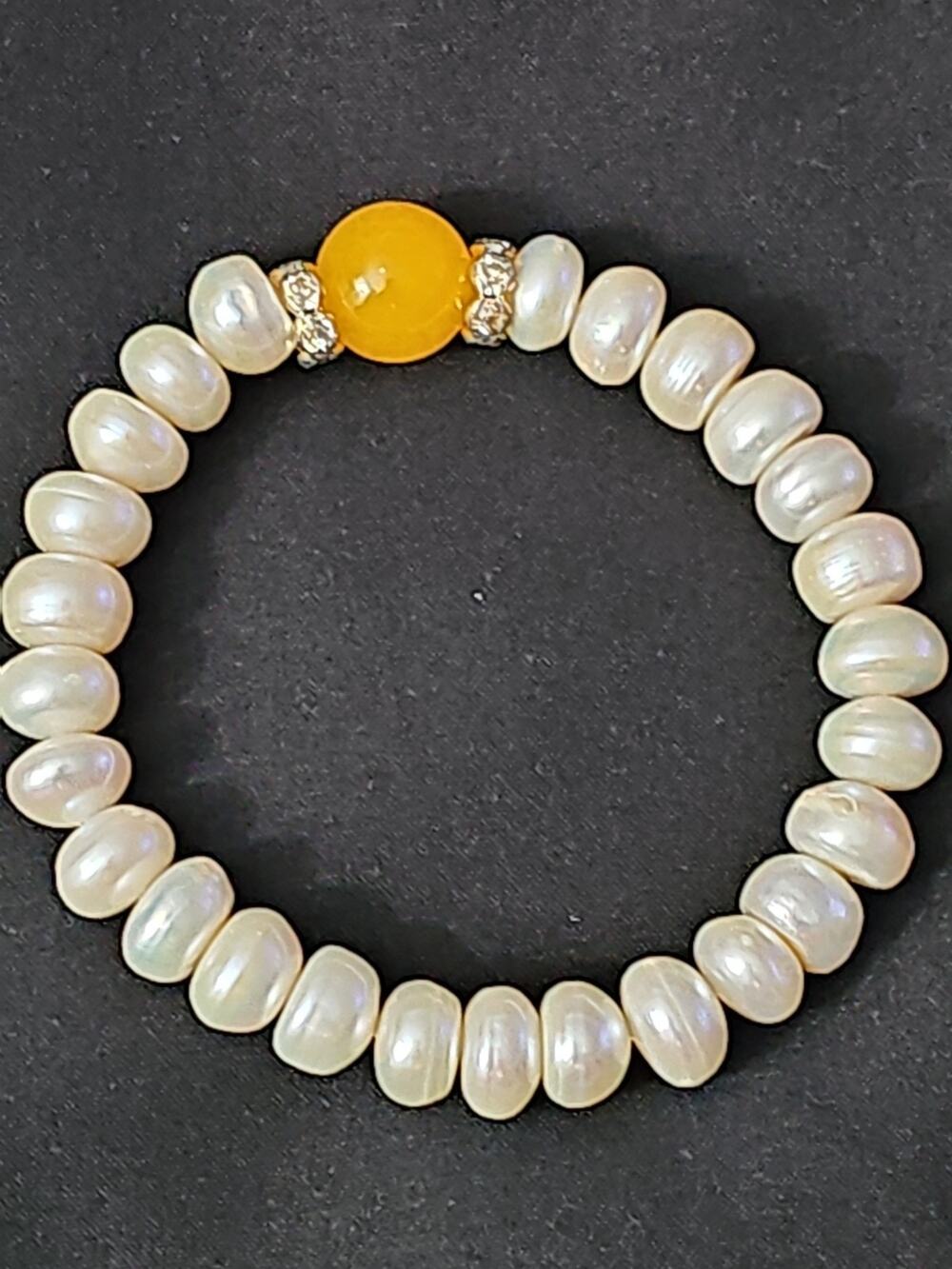 8in FRESHWATER REAL Pearl 9mm Bracelet w/stylish yellow bead pearl